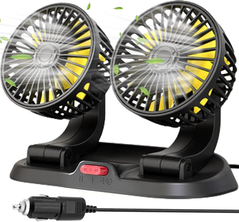 MICLSRS 12 Volt Dual-Head Car Fan，Dashboard Fan for Car, 360 Degrees Rotatable, Powerful Cooling Solution for Car Vehicle SUV RV (Cigarette Lighter Powered) - Image 1